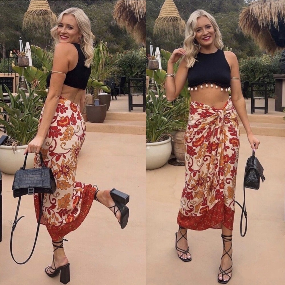 Zara Women Printed Wrap Zip Back Midi Skirt Size XSmall